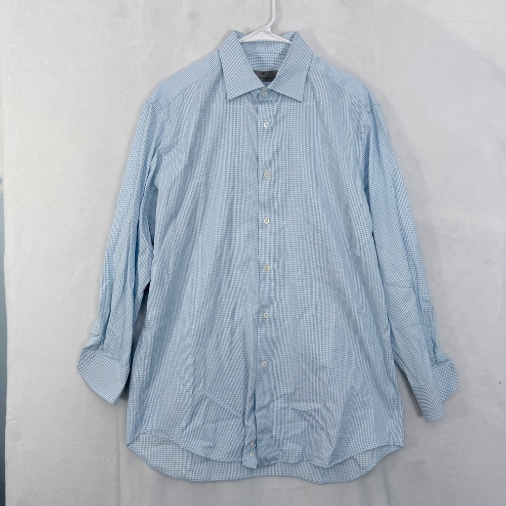 Canali Dress Shirt Mens 42 16.5 Blue Plaid Business Casual Button UP